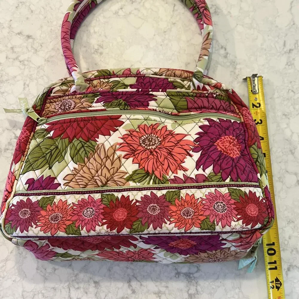 Vera Bradley Bowler Bag Retired Hello Dahlia Pink Red Satchel Purse EUC - Picture 3 of 6